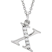 14K White .03 CTW Natural Diamond Lowercase Initial X 16" Necklace