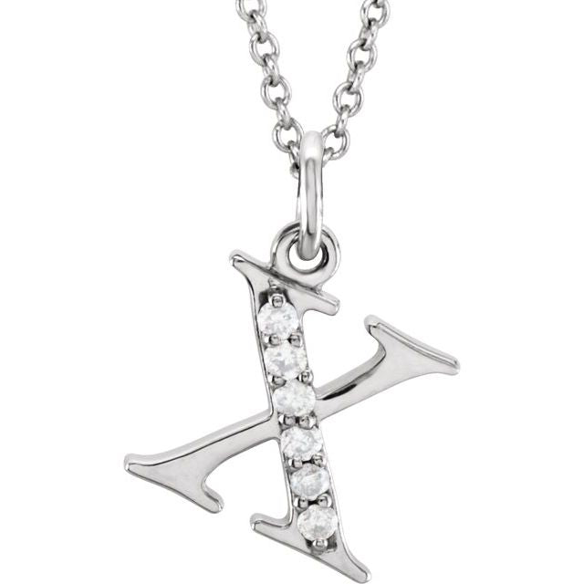 14K White .03 CTW Natural Diamond Lowercase Initial X 16" Necklace