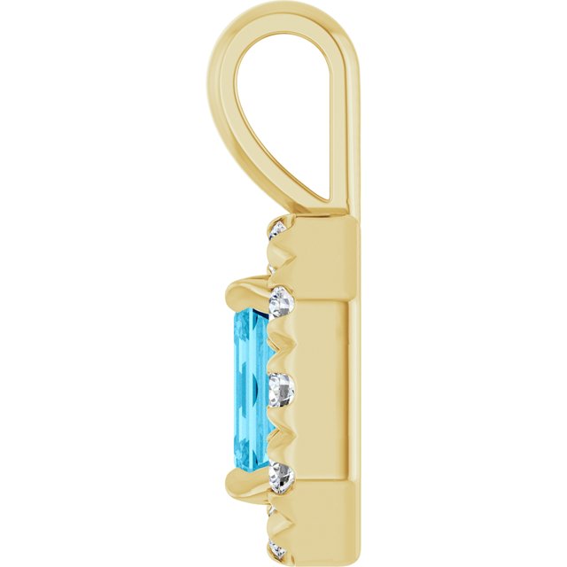 14K Yellow 5x3 mm Natural Aquamarine & 1/8 CTW Natural Diamond Halo-Style Pendant