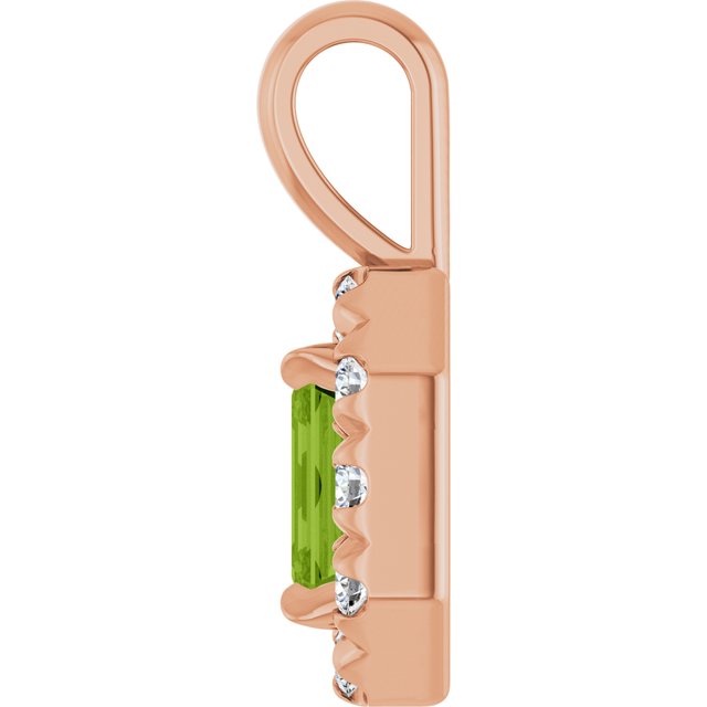 14K Rose 5x3 mm Natural Peridot & 1/8 CTW Natural Diamond Halo-Style Pendant