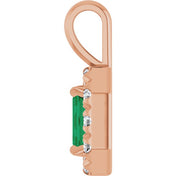 14K Rose 5x3 mm Natural Emerald & 1/8 CTW Natural Diamond Halo-Style Pendant