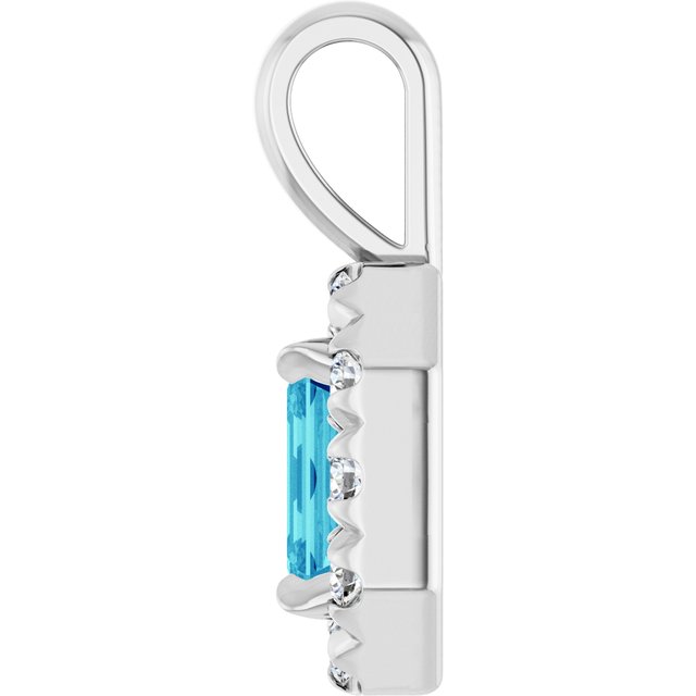 14K White 5x3 mm Natural Blue Zircon & 1/8 CTW Natural Diamond Halo-Style Pendant