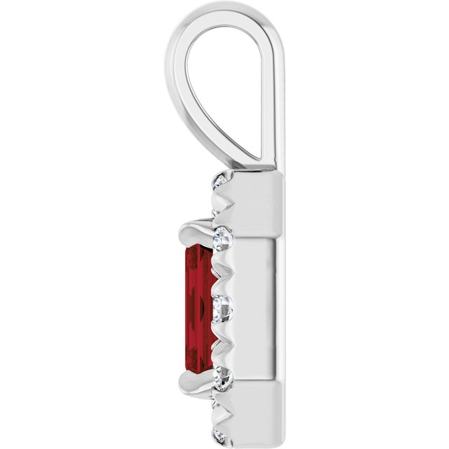 Sterling Silver 5x3 mm Natural Mozambique Garnet & 1/8 CTW Natural Diamond Halo-Style Pendant