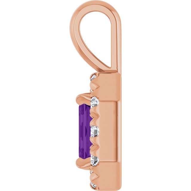 14K Rose 5x3 mm Natural Amethyst & 1/8 CTW Natural Diamond Halo-Style Pendant