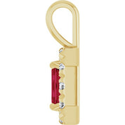 14K Yellow 5x3 mm Lab-Grown Ruby & 1/8 CTW Natural Diamond Halo-Style Pendant