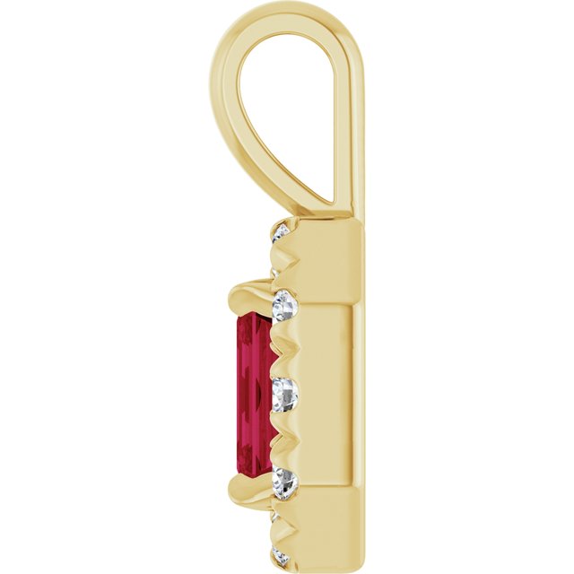 14K Yellow 5x3 mm Lab-Grown Ruby & 1/8 CTW Natural Diamond Halo-Style Pendant