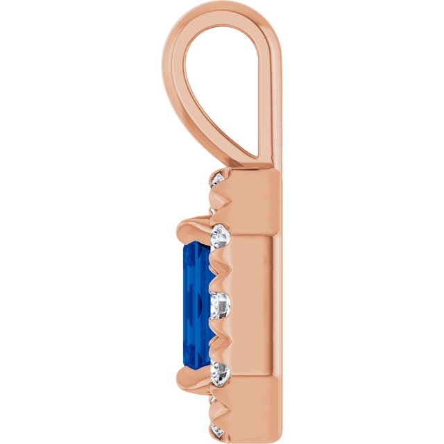 14K Rose 5x3 mm Lab-Grown Blue Sapphire & 1/8 CTW Natural Diamond Halo-Style Pendant