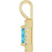 14K Yellow 5x3 mm Natural Blue Zircon & 1/8 CTW Natural Diamond Halo-Style Pendant