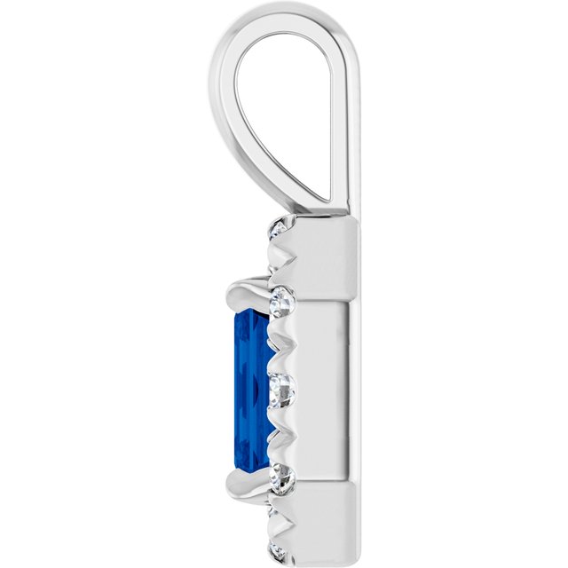 Sterling Silver 5x3 mm Natural Blue Sapphire & 1/8 CTW Natural Diamond Halo-Style Pendant