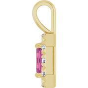 14K Yellow 5x3 mm Natural Pink Tourmaline & 1/8 CTW Natural Diamond Halo-Style Pendant