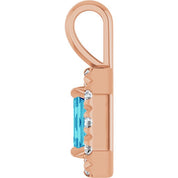 14K Rose 5x3 mm Natural Blue Zircon & 1/8 CTW Natural Diamond Halo-Style Pendant
