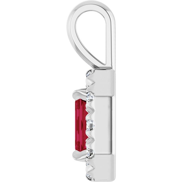 Sterling Silver 5x3 mm Natural Ruby & 1/8 CTW Natural Diamond Halo-Style Pendant