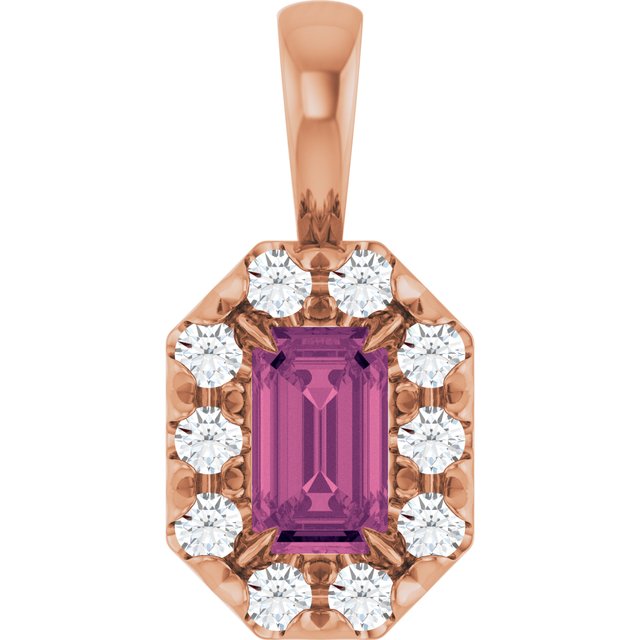 14K Rose 5x3 mm Natural Pink Tourmaline & 1/8 CTW Natural Diamond Halo-Style Pendant