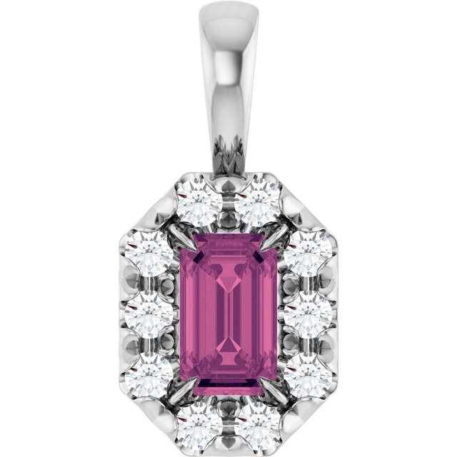 Sterling Silver 5x3 mm Natural Pink Tourmaline & 1/8 CTW Natural Diamond Halo-Style Pendant