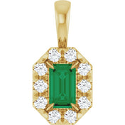 14K Lab-Grown Emerald & Alexandrite 5x3 mm with 1/8 CTW Natural Diamond Halo Pendant