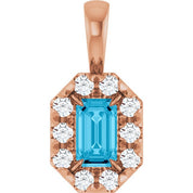 14K Rose 5x3 mm Natural Aquamarine & 1/8 CTW Natural Diamond Halo-Style Pendant