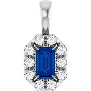 14K White 5x3 mm Natural Blue Sapphire & 1/8 CTW Natural Diamond Halo-Style Pendant