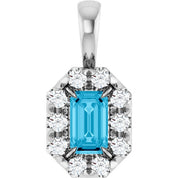 14K White 5x3 mm Natural Aquamarine & 1/8 CTW Natural Diamond Halo-Style Pendant