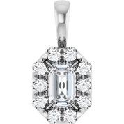 Sterling Silver 5x3 mm Natural White Sapphire & 1/8 CTW Natural Diamond Halo-Style Pendant