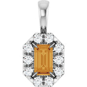 Sterling Silver 5x3 mm Natural Citrine & 1/8 CTW Natural Diamond Halo-Style Pendant