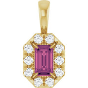 14K Yellow 5x3 mm Natural Pink Tourmaline & 1/8 CTW Natural Diamond Halo-Style Pendant