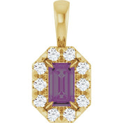 14K Lab-Grown Emerald & Alexandrite 5x3 mm with 1/8 CTW Natural Diamond Halo Pendant