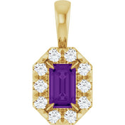 14K Yellow 5x3 mm Natural Amethyst & 1/8 CTW Natural Diamond Halo-Style Pendant