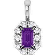 Sterling Silver 5x3 mm Natural Amethyst & 1/8 CTW Natural Diamond Halo-Style Pendant