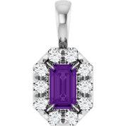 Sterling Silver 5x3 mm Natural Amethyst & 1/8 CTW Natural Diamond Halo-Style Pendant