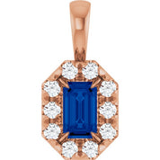 14K Rose 5x3 mm Natural Blue Sapphire & 1/8 CTW Natural Diamond Halo-Style Pendant
