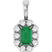 14K Lab-Grown Emerald & Alexandrite 5x3 mm with 1/8 CTW Natural Diamond Halo Pendant