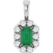 14K Lab-Grown Emerald & Alexandrite 5x3 mm with 1/8 CTW Natural Diamond Halo Pendant