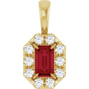 14K Yellow 5x3 mm Lab-Grown Ruby & 1/8 CTW Natural Diamond Halo-Style Pendant