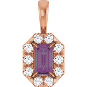 14K Lab-Grown Emerald & Alexandrite 5x3 mm with 1/8 CTW Natural Diamond Halo Pendant