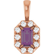 14K Lab-Grown Emerald & Alexandrite 5x3 mm with 1/8 CTW Natural Diamond Halo Pendant