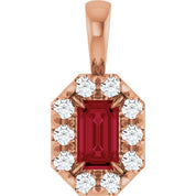 14K Rose 5x3 mm Natural Ruby & 1/8 CTW Natural Diamond Halo-Style Pendant