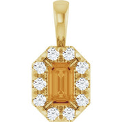 14K Yellow 5x3 mm Natural Citrine & 1/8 CTW Natural Diamond Halo-Style Pendant