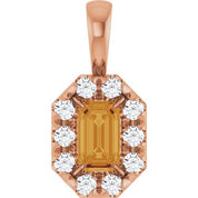 14K Rose 5x3 mm Natural Citrine & 1/8 CTW Natural Diamond Halo-Style Pendant