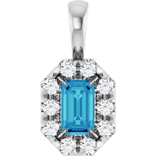 Sterling Silver 5x3 mm Natural Blue Zircon & 1/8 CTW Natural Diamond Halo-Style Pendant