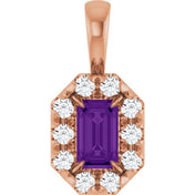 14K Rose 5x3 mm Natural Amethyst & 1/8 CTW Natural Diamond Halo-Style Pendant