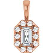14K Rose 5x3 mm Natural White Sapphire & 1/8 CTW Natural Diamond Halo-Style Pendant