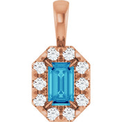 14K Rose 5x3 mm Natural Blue Zircon & 1/8 CTW Natural Diamond Halo-Style Pendant