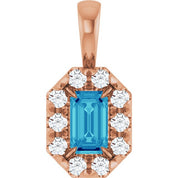 14K Rose 5x3 mm Natural Blue Zircon & 1/8 CTW Natural Diamond Halo-Style Pendant