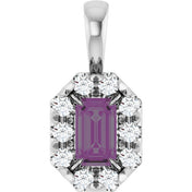 14K Lab-Grown Emerald & Alexandrite 5x3 mm with 1/8 CTW Natural Diamond Halo Pendant