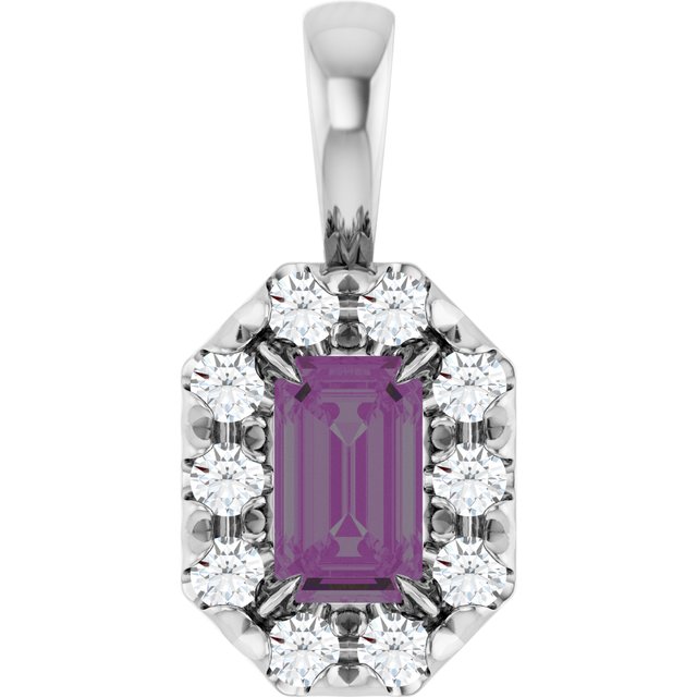 14K Lab-Grown Emerald & Alexandrite 5x3 mm with 1/8 CTW Natural Diamond Halo Pendant