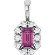 14K White 5x3 mm Natural Pink Tourmaline & 1/8 CTW Natural Diamond Halo-Style Pendant