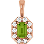 14K Rose 5x3 mm Natural Peridot & 1/8 CTW Natural Diamond Halo-Style Pendant