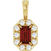 14K Yellow 5x3 mm Natural Mozambique Garnet & 1/8 CTW Natural Diamond Halo-Style Pendant
