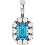 14K White 5x3 mm Natural Blue Zircon & 1/8 CTW Natural Diamond Halo-Style Pendant