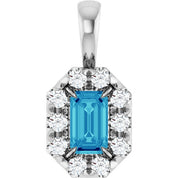 14K White 5x3 mm Natural Blue Zircon & 1/8 CTW Natural Diamond Halo-Style Pendant